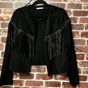 Zara Black Faux Suede Fringe Jacket